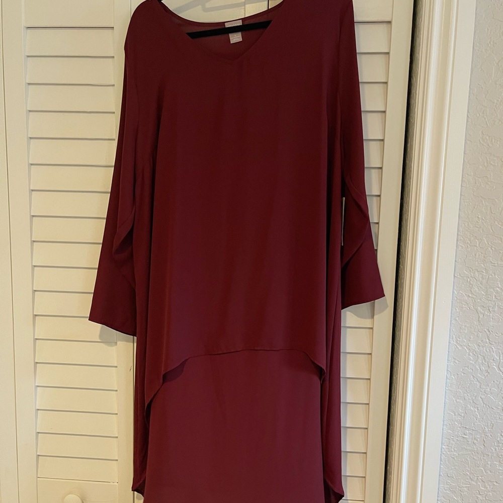 Chico's Burgundy V-Neck Long Sleeve High-Low Tunic NWT! Chicos size 4